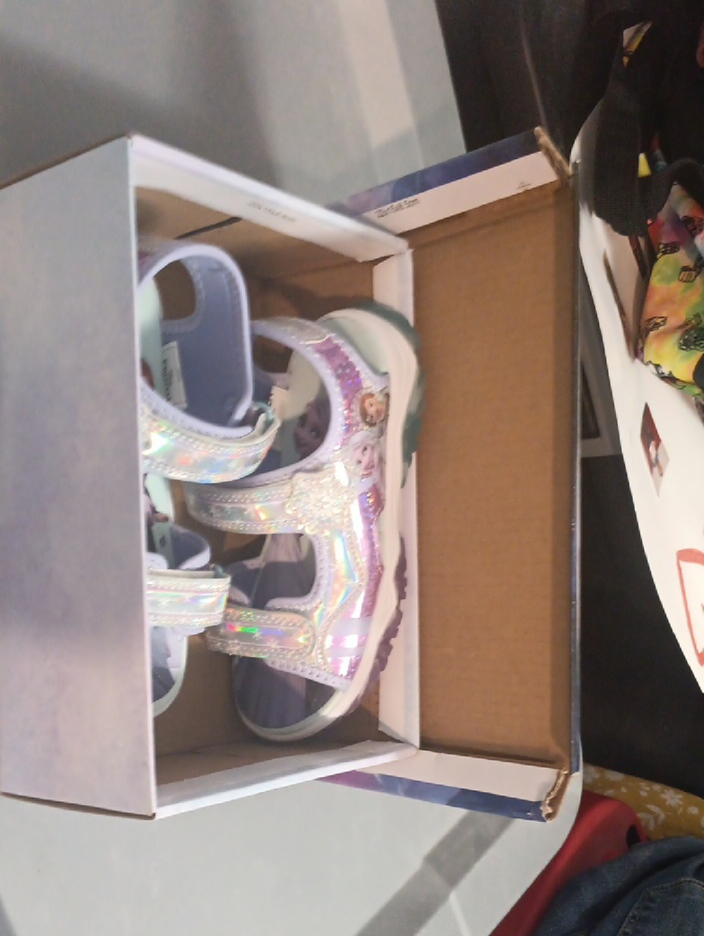 Disney Holographic Pink and Silver Girls Sandals with Glitter Accents